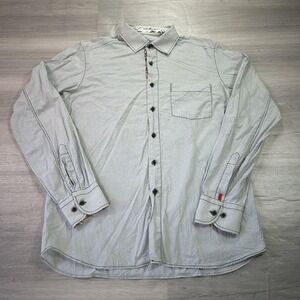 Signum Shirt Mens Medium Gray Dot Long Sleeve Button Front Regular Cut Casual